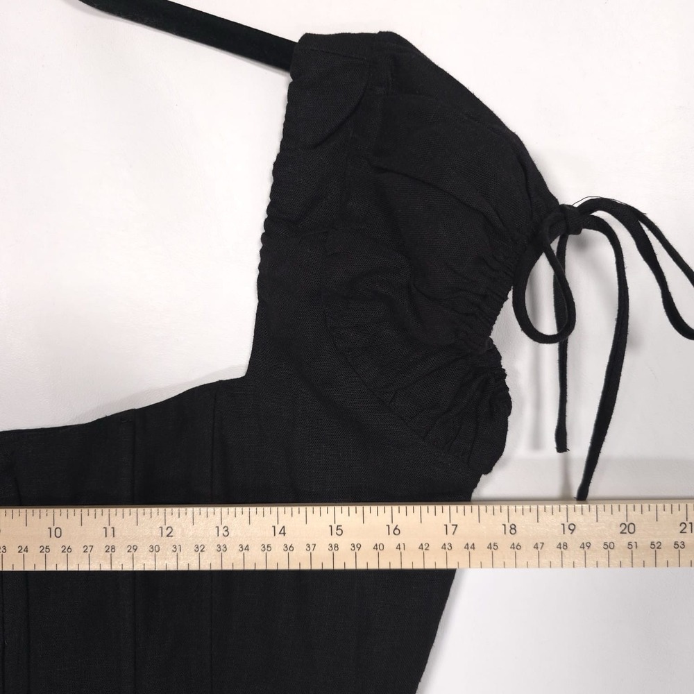 NWT NIA Women's Corset Size L Domenico Black LINEN Blend Top Tie Sleeve NT-1156 - Picture 6 of 11